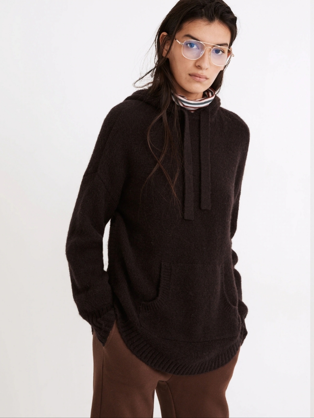 Madewell Wilmington Hooded Sweater Brown/Heathered Raisin Wool/Alpaca Sz Medium